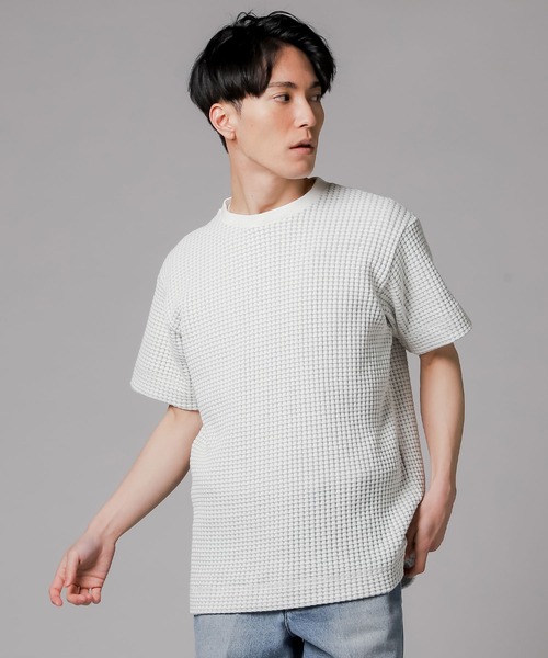SEAGREEN(シーグリーン)の「SEAGREEN(シーグリーン) BIG WAFFLE T-SHIRT(Tシャツ/カットソー・メンズ・レッド/ネイビー/ロイヤルブルー/アイボリー/オリーブ/イエロー/サックスブルー/ベージュ・3/2/4/1)」の2枚目の写真