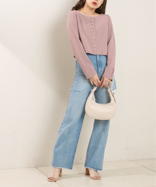 Chico(チコ)の「ミラノリブ配色ボタンチビカーデ(カーディガン/ボレロ・レディース・ブラック/グレー/ピンク/ブルー/アイボリー・FREE)」の14枚目の写真