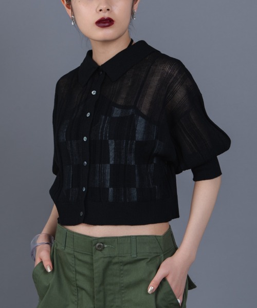 Solace（ソレイス）の「アームカバーランダムリブポロニットトップス /  前後2WAY（ニット/セーター・レディース・パープル/グリーン/ブラック/アイボリー・FREE）」の16枚目の写真