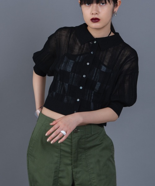 Solace（ソレイス）の「アームカバーランダムリブポロニットトップス /  前後2WAY（ニット/セーター・レディース・パープル/グリーン/ブラック/アイボリー・FREE）」の17枚目の写真