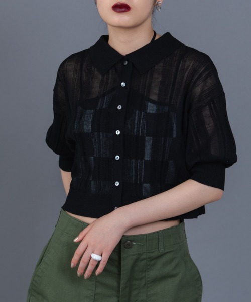 Solace（ソレイス）の「アームカバーランダムリブポロニットトップス /  前後2WAY（ニット/セーター・レディース・パープル/グリーン/ブラック/アイボリー・FREE）」の19枚目の写真