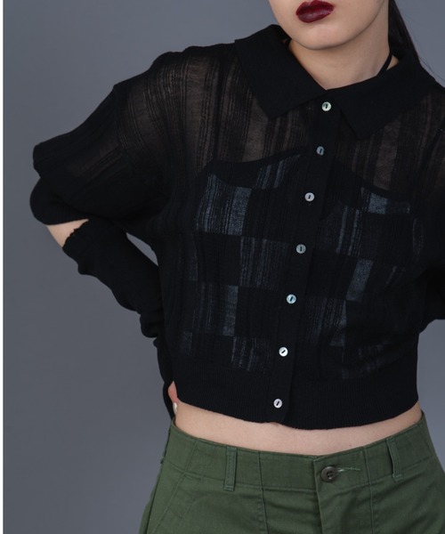 Solace（ソレイス）の「アームカバーランダムリブポロニットトップス /  前後2WAY（ニット/セーター・レディース・パープル/グリーン/ブラック/アイボリー・FREE）」の21枚目の写真