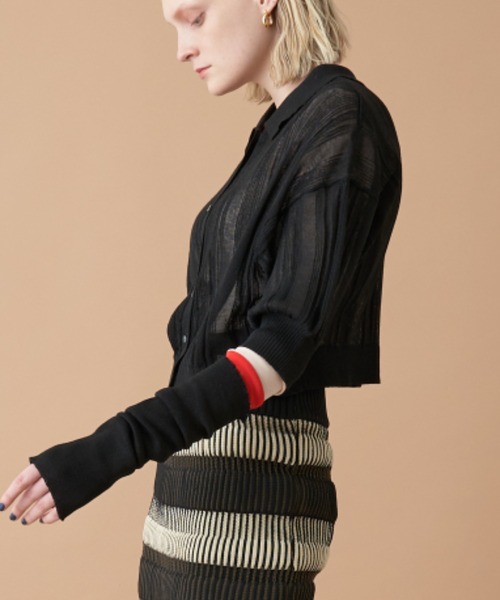 Solace（ソレイス）の「アームカバーランダムリブポロニットトップス /  前後2WAY（ニット/セーター・レディース・パープル/グリーン/ブラック/アイボリー・FREE）」の8枚目の写真