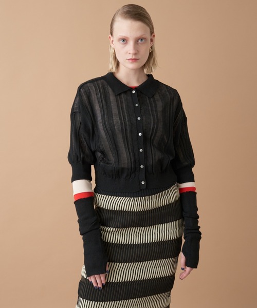 Solace（ソレイス）の「アームカバーランダムリブポロニットトップス /  前後2WAY（ニット/セーター・レディース・パープル/グリーン/ブラック/アイボリー・FREE）」の6枚目の写真