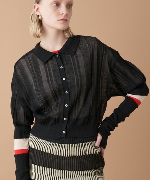 Solace（ソレイス）の「アームカバーランダムリブポロニットトップス /  前後2WAY（ニット/セーター・レディース・パープル/グリーン/ブラック/アイボリー・FREE）」の7枚目の写真