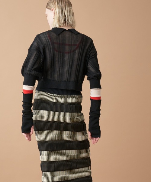 Solace（ソレイス）の「アームカバーランダムリブポロニットトップス /  前後2WAY（ニット/セーター・レディース・パープル/グリーン/ブラック/アイボリー・FREE）」の10枚目の写真