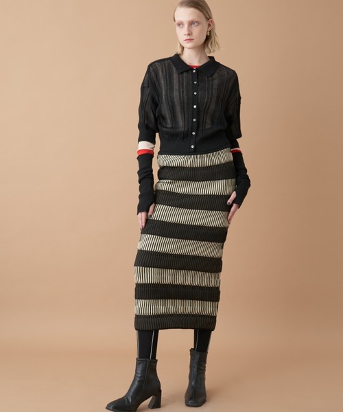 Solace（ソレイス）の「アームカバーランダムリブポロニットトップス /  前後2WAY（ニット/セーター・レディース・パープル/グリーン/ブラック/アイボリー・FREE）」の13枚目の写真