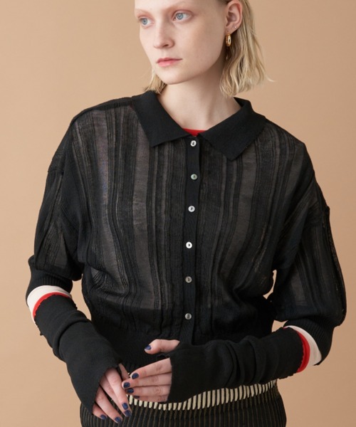 Solace（ソレイス）の「アームカバーランダムリブポロニットトップス /  前後2WAY（ニット/セーター・レディース・パープル/グリーン/ブラック/アイボリー・FREE）」の5枚目の写真