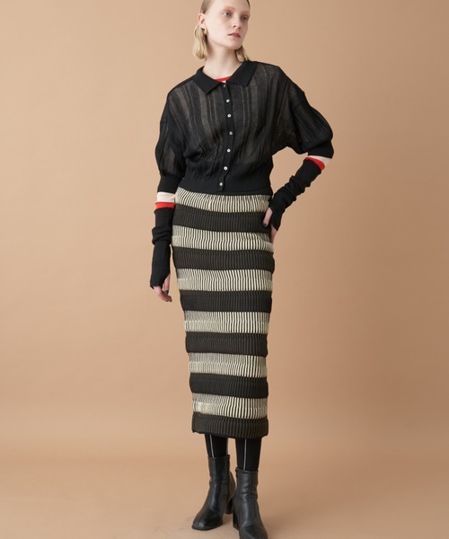 Solace（ソレイス）の「アームカバーランダムリブポロニットトップス /  前後2WAY（ニット/セーター・レディース・パープル/グリーン/ブラック/アイボリー・FREE）」の12枚目の写真