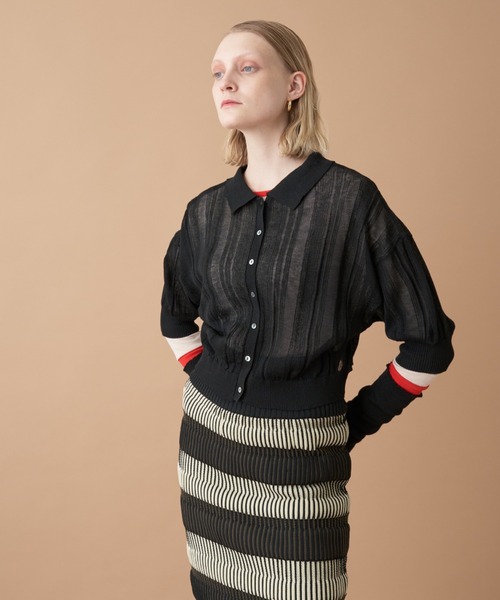 Solace（ソレイス）の「アームカバーランダムリブポロニットトップス /  前後2WAY（ニット/セーター・レディース・パープル/グリーン/ブラック/アイボリー・FREE）」の9枚目の写真