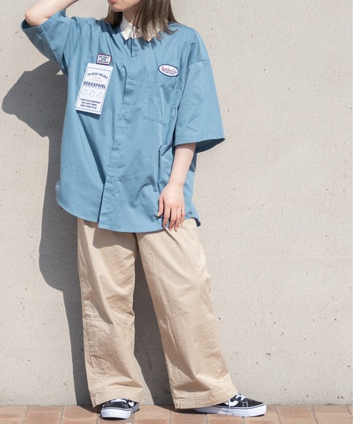 Red Cap Girl（レッドキャプガール）の「【a-r】〔Red Cap Girl/レッドキャップガール〕TCツイル ワッペン＆バックプリント”HEADPHONE GIRL"半袖シャツ（シャツ/ブラウス・メンズ・ブラック/マルチ/ホワイト/サックスブルー/グリーン・MEDIUM/LARGE）」の7枚目の写真