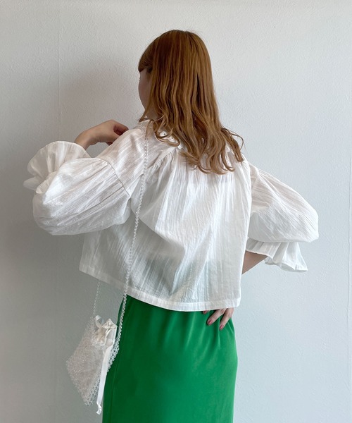 w closet（ダブルクローゼット）の「レースフリルカラーショートシャツ（シャツ/ブラウス・レディース・ブラック/オフホワイト/ピンク・FREE）」の7枚目の写真