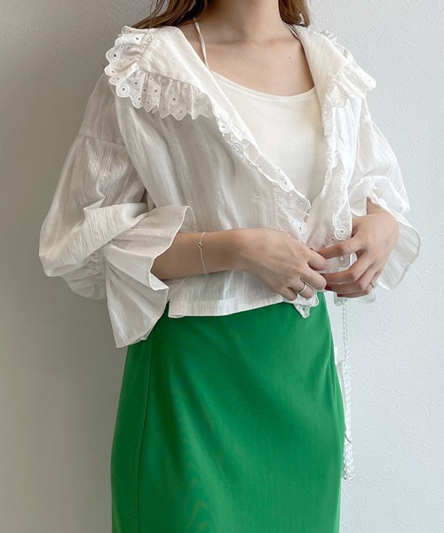 w closet（ダブルクローゼット）の「レースフリルカラーショートシャツ（シャツ/ブラウス・レディース・ブラック/オフホワイト/ピンク・FREE）」の22枚目の写真