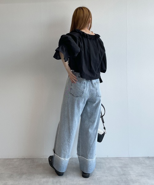 w closet（ダブルクローゼット）の「レースフリルカラーショートシャツ（シャツ/ブラウス・レディース・ブラック/オフホワイト/ピンク・FREE）」の8枚目の写真