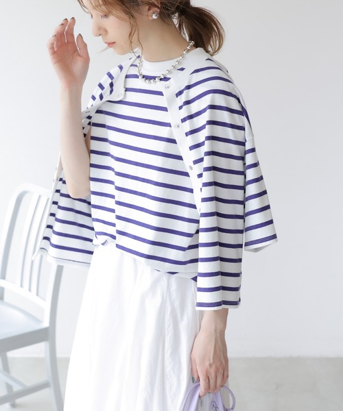 frames RAY CASSIN（フレームスレイカズン）の「WEB限定．USAコットン前後2WAYカーディガン（カーディガン/ボレロ・レディース・ピンク系/ネイビー系/ネイビー/ピンク・FREE）」の3枚目の写真