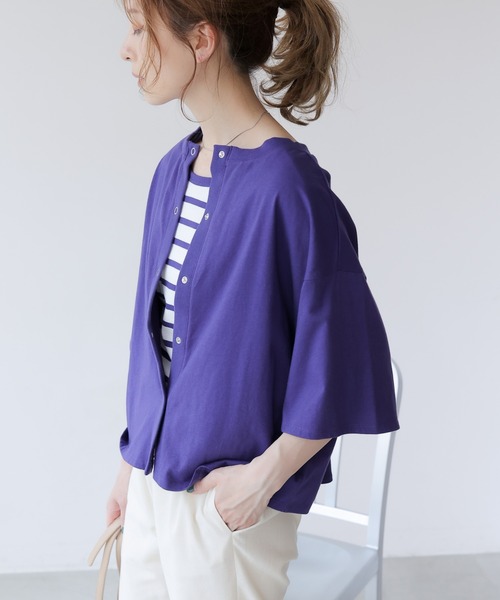 frames RAY CASSIN（フレームスレイカズン）の「WEB限定．USAコットン前後2WAYカーディガン（カーディガン/ボレロ・レディース・ピンク系/ネイビー系/ネイビー/ピンク・FREE）」の2枚目の写真