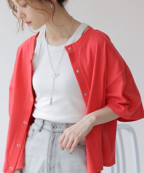 frames RAY CASSIN（フレームスレイカズン）の「WEB限定．USAコットン前後2WAYカーディガン（カーディガン/ボレロ・レディース・ピンク系/ネイビー系/ネイビー/ピンク・FREE）」の4枚目の写真