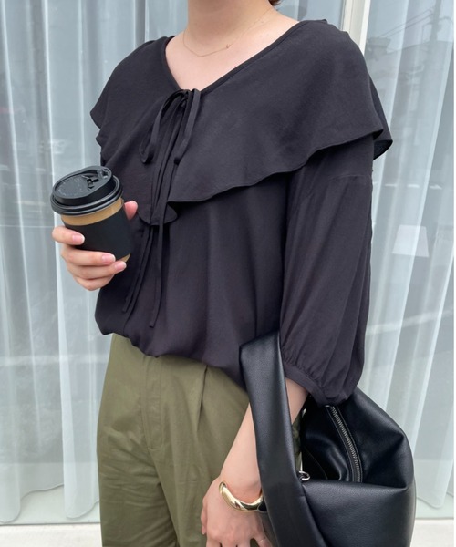 LOWRYS FARM（ローリーズファーム）の「フリルブラウス　294287（シャツ/ブラウス・レディース・ブラック/ブラウン/オフホワイト・FREE）」の7枚目の写真