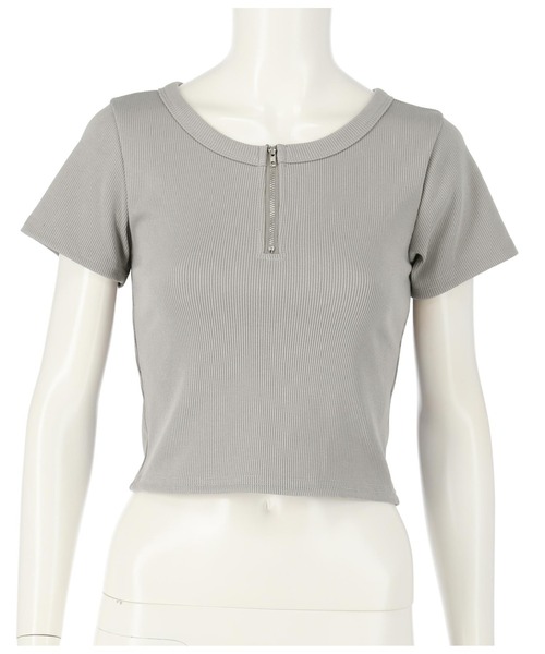 ANAP（アナップ）の「ハーフジップリブトップス（Tシャツ/カットソー・レディース・オフホワイト/ブラック/モスグリーン/グレイッシュベージュ・FREE）」の8枚目の写真