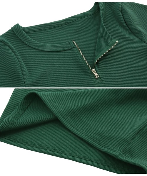 ANAP（アナップ）の「ハーフジップリブトップス（Tシャツ/カットソー・レディース・オフホワイト/ブラック/モスグリーン/グレイッシュベージュ・FREE）」の10枚目の写真