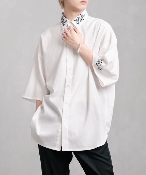 Adoon plain(アドーンプレーン)の「【Adoon plain】花柄刺繍シャツ(シャツ/ブラウス・メンズ・ブラック/オフホワイト・MEDIUM/LARGE)」の16枚目の写真