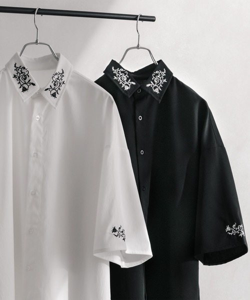 Adoon plain(アドーンプレーン)の「【Adoon plain】花柄刺繍シャツ(シャツ/ブラウス・メンズ・ブラック/オフホワイト・MEDIUM/LARGE)」の5枚目の写真