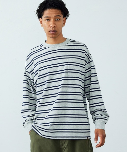 ALPHA（アルファ）の「ポケット付き ビッグシルエットボーダーT