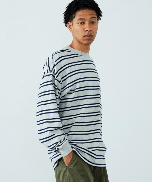 ALPHA（アルファ）の「ポケット付き ビッグシルエットボーダーTシャツ