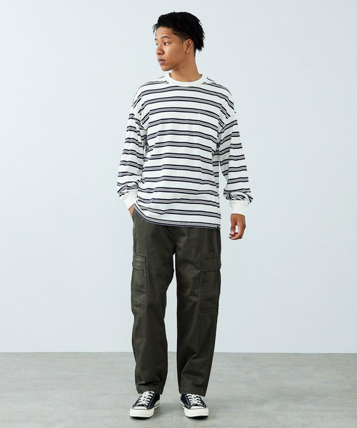 ALPHA（アルファ）の「ポケット付き ビッグシルエットボーダーT