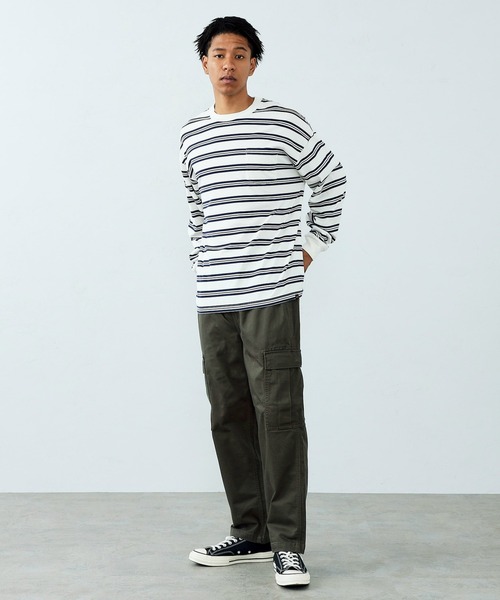 ALPHA（アルファ）の「ポケット付き ビッグシルエットボーダーT