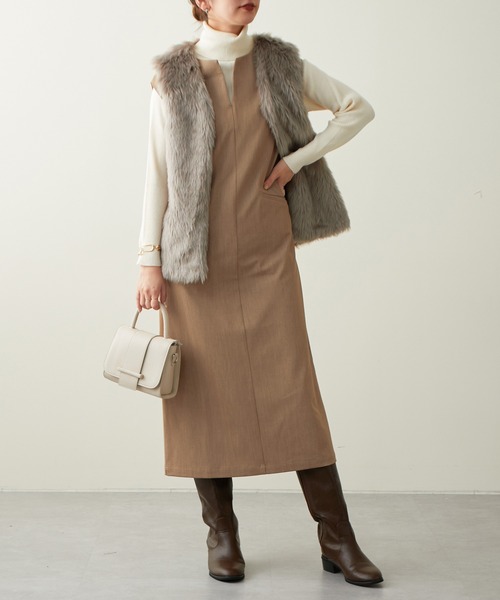 natural couture（ナチュラルクチュール）の「2022AWアイテム/スリットネックジャンバースカート（ジャンパースカート・レディース・ブラック/ベージュ/イエロー系その他/レッド系その他・FREE）」の13枚目の写真