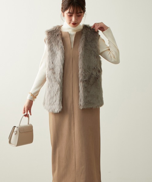 natural couture（ナチュラルクチュール）の「2022AWアイテム/スリットネックジャンバースカート（ジャンパースカート・レディース・ブラック/ベージュ/イエロー系その他/レッド系その他・FREE）」の15枚目の写真