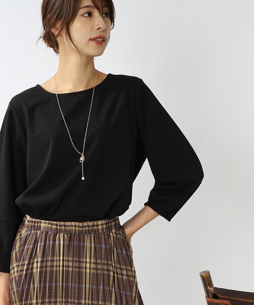 DRESKIP（ドレスキップ）の「◆【2点セット】袖口タック七分袖トップス（Tシャツ/カットソー・レディース・ブラック/パープル系/サンドベージュ/グリーン・02/03/04）」の2枚目の写真