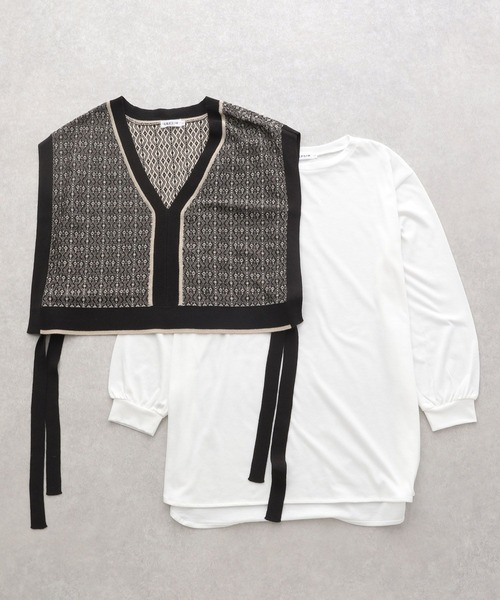 LEPSIM（レプシィム）の「マタニティ／ジャガードベストセットチュニック　295535（マタニティウェア/グッズ・レディース・ブラック/ブラウン・FREE）」の5枚目の写真