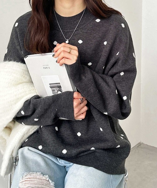 セール】【新色追加】ドット柄ニットプルオーバー（ニット/セーター
