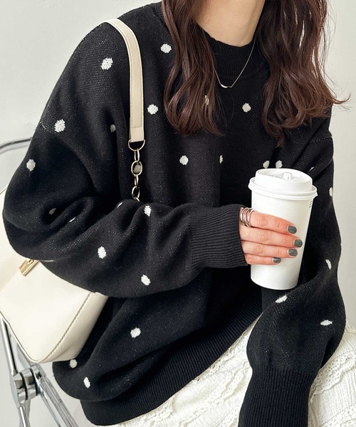 セール】【新色追加】ドット柄ニットプルオーバー（ニット/セーター