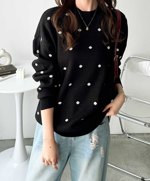 セール】【新色追加】ドット柄ニットプルオーバー（ニット