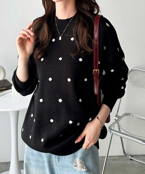 セール】【新色追加】ドット柄ニットプルオーバー（ニット/セーター