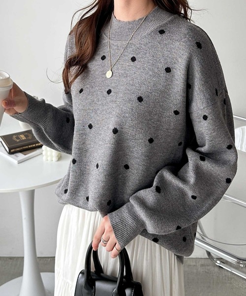 セール】【新色追加】ドット柄ニットプルオーバー（ニット/セーター