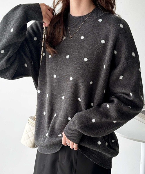 セール】【新色追加】ドット柄ニットプルオーバー（ニット