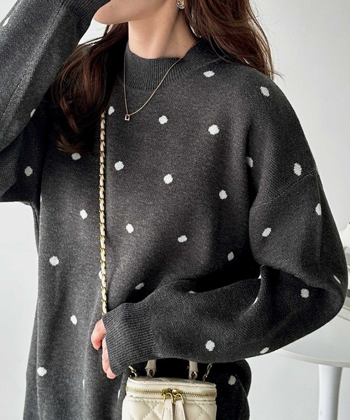 おぎつさま セール】【新色追加】ドット柄ニットプルオーバー（ニット