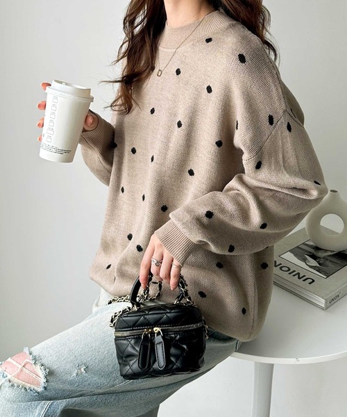 セール】【新色追加】ドット柄ニットプルオーバー（ニット/セーター