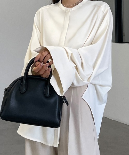 Louere（ルエレ）の「バンドカラー比翼シャツ（シャツ/ブラウス・レディース・ブラック/クリーム/モカ/ベージュ/ブルーグレー・SMALL/MEDIUM/LARGE/X-LARGE）」の6枚目の写真