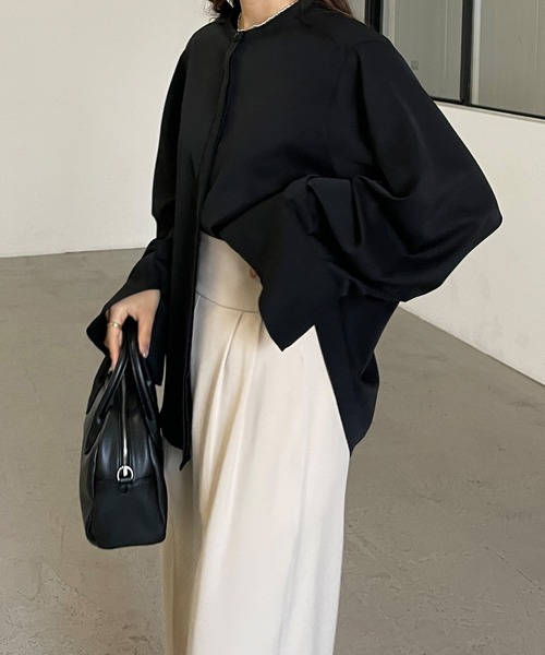 かぐれ　kagure バンドカラー　ブラウス　シャツ　チェック　シワ加工　比翼 かぐれ kagure バンドカラー ブラウス シャツ チェック シワ加工 比翼