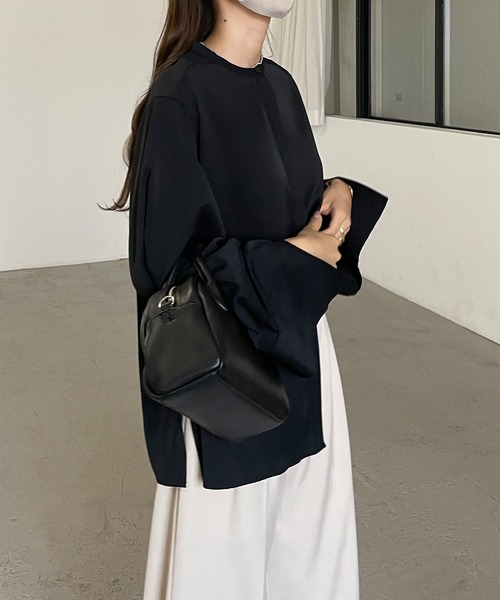 かぐれ　kagure バンドカラー　ブラウス　リネン　シャツ　パフスリーブ　比翼 かぐれ kagure バンドカラー ブラウス シャツ リネン