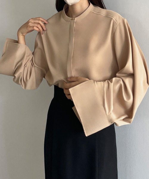 ✨極美品✨パラスパレス 玉梅柄 バンドカラー シャツ 変形 比翼ボタン 羽織り ☆ボタンシャツ 総柄 比翼ボタン サイドスリット フルボタン 長袖 F