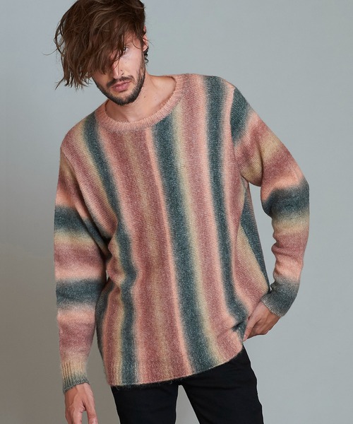 NO ID.（ノーアイディ）の「【NO ID.】Multi Color Stripe Knit Crew Neck Pullover / マルチ カラー ストライプ ニット クルーネック プルオーバー（ニット/セーター・メンズ・ピンク系その他/ブルー/オレンジ/ブラウン・ONE SIZE）」の4枚目の写真