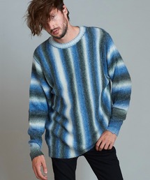 【NO ID.】Multi Color Stripe Knit Crew Neck Pullover / マルチ カラー ストライプ ニット クルーネック プルオーバー