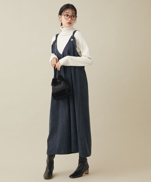 CRAFT STANDARD BOUTIQUE(クラフトスタンダードブティック)の「コーデュロイベルトストラップフレアワンピース *(ジャンパースカート・レディース・オレンジ/インディゴブルー/アイボリー・FREE)」の1枚目の写真