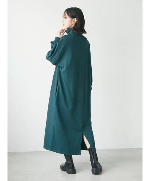 Green　Parks（グリーンパークス）の「ハーフZIP裏毛ワンピース＊（ワンピース・レディース・ダークグリーン/ブラック・FREE）」の5枚目の写真